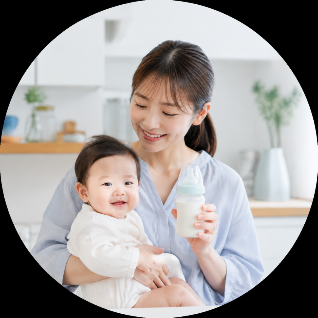 赤ちゃんを抱きかかえる母親の様子